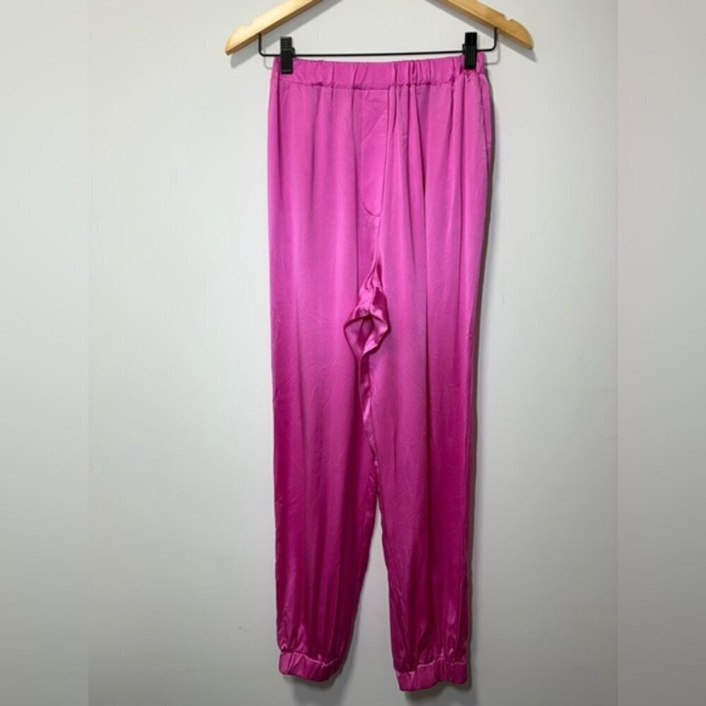 Intermix Backgrounde NYC Logan Silk-Charmeuse Joggers Pink size P - Picture 5 of 11